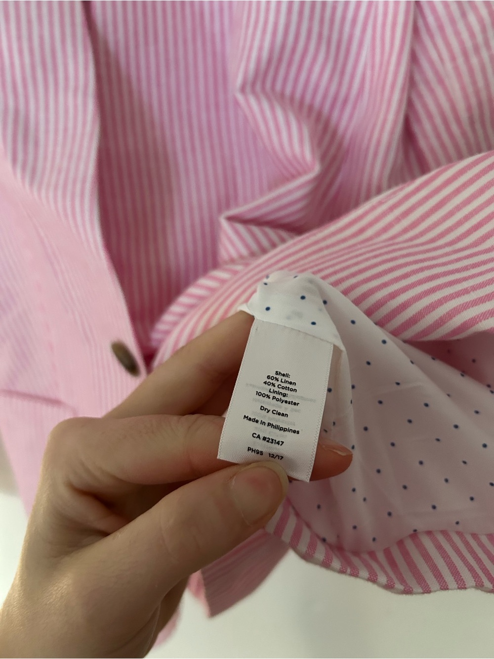 ☀️3/$25 Talbots Aberdeen Blazer Pink White Stripe Size 8 linen - Picture 4 of 7